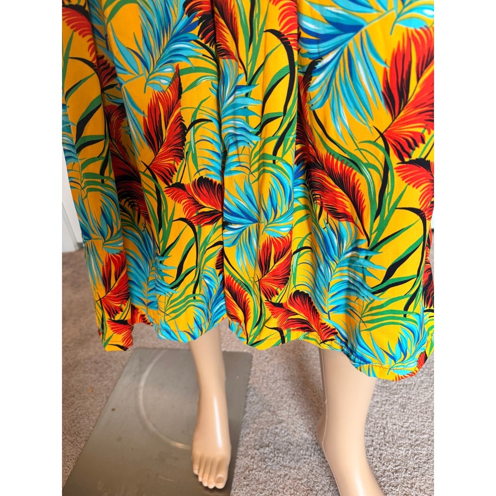 Forever 21 Tropical Palm Leaf Sleeveless Jumpsuit Mustard Yellow Sm Beachy Boho‎ - Picture 12 of 16